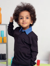 Black Casual Full Sleeve Polo With Contrasting Collar