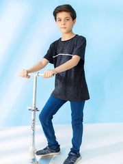 Black Casual T-Shirt With Striped Detailing