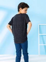 Black Casual T-Shirt With Striped Detailing