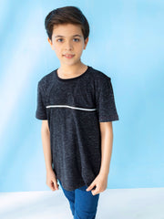 Black Casual T-Shirt With Striped Detailing