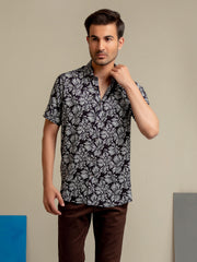 Black Floral Printed Half Sleeve Shirt