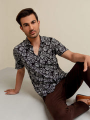 Black Floral Printed Half Sleeve Shirt