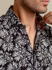 Black Floral Printed Half Sleeve Shirt