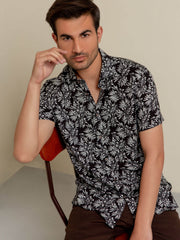 Black Floral Printed Half Sleeve Shirt