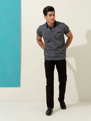 Black Floral Printed Polo Shirt