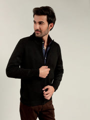 Black Knitted Textured Zipper