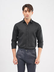 Black Linen Blended Formal Collar Shirt - Luxe