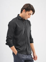 Black Linen Blended Formal Collar Shirt - Luxe
