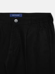 Black Linen Comfort Waist Chinos With Pleats