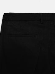 Black Linen Comfort Waist Chinos With Pleats