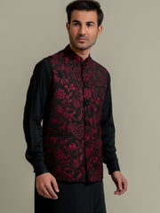 Black & Maroon Embroidered Sartoria Waistcoat