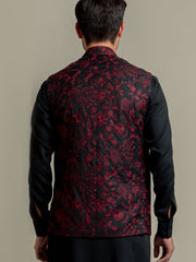 Black & Maroon Embroidered Sartoria Waistcoat