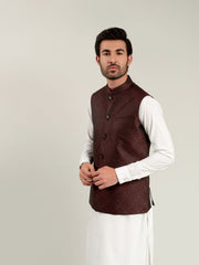 Black & Maroon Jacquard Waistcoat