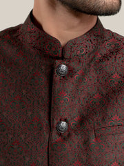 Black & Maroon Jacquard Waistcoat