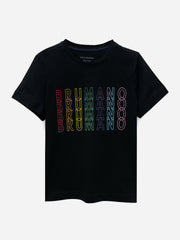Black Printed Short Sleeves Casual T-Shirt