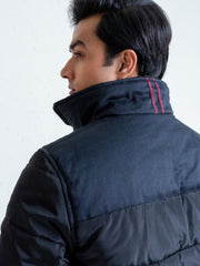 Black Puffer Jacket With Contrasting Yoke