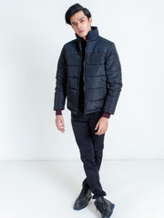 Black Puffer Jacket With Contrasting Yoke