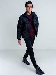 Black Puffer Jacket With Contrasting Yoke