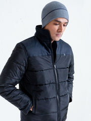 Black Puffer Jacket With Contrasting Yoke