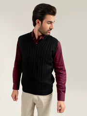 Black Sleeveless Cable Knitted Sweater