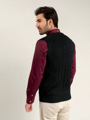 Black Sleeveless Cable Knitted Sweater
