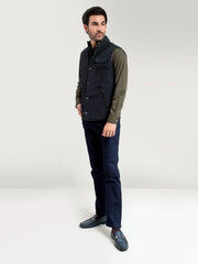 Black Sleeveless Jacket With Buttons