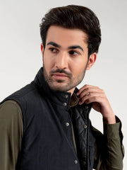 Black Sleeveless Jacket With Buttons