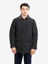 Black Sportsquilt Long Jacket With Corduroy Collar