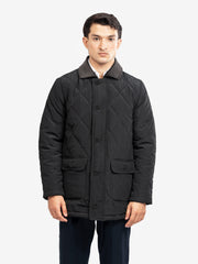 Black Sportsquilt Long Jacket With Corduroy Collar