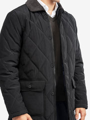 Black Sportsquilt Long Jacket With Corduroy Collar