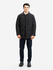 Black Sportsquilt Long Jacket With Corduroy Collar