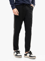 Black Sporty Regular Fit Knitted Pajama