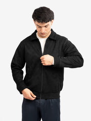 Black Suede Casual Collar Jacket