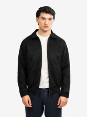 Black Suede Casual Collar Jacket