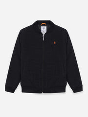 Black Velour Textured Quilted Bomber Jacket - Junior