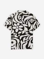 Black & Beige Abstract Printed Cuban Collar Shirt - Junior