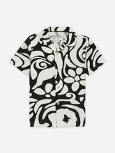 Black & Beige Abstract Printed Cuban Collar Shirt - Junior