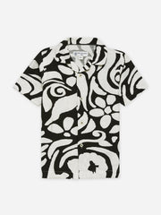 Black & Beige Abstract Printed Cuban Collar Shirt - Junior