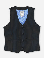 Black & Blue Structured Formal Vest With Bow - Junior