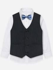 Black & Blue Structured Formal Vest With Bow - Junior