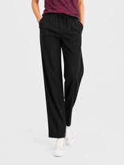 Black Linen Blended Casual Pajama - Women