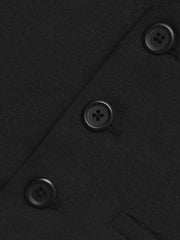 Black Linen Blended Vest With Bow - Junior