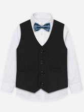 Black Linen Blended Vest With Bow - Junior