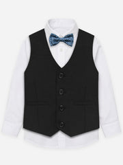 Black Linen Blended Vest With Bow - Junior