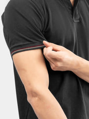 Black Multicolor Tipped Collar Pique Polo
