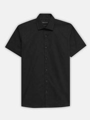 Black Slub Textured Half Sleeve Shirt