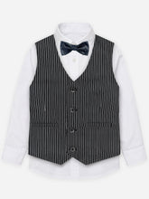 Black & White Striped Formal Vest With Bow - Junior
