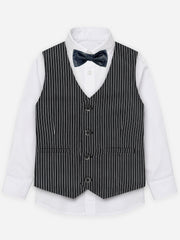 Black & White Striped Formal Vest With Bow - Junior