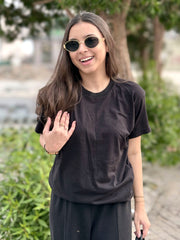 Black 100% Cotton Basic Tee - Women