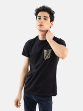 Black Crew Neck T-Shirt With Printed Pocket